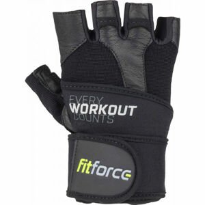 Fitforce LINEAR Kožené fitness rukavice, čierna, veľkosť L