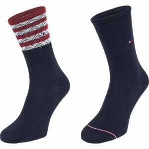Tommy Hilfiger WOMEN SEASONAL TENCEL SOCK 2P FOLK STRIPE Dámske ponožky, tmavo modrá, veľkosť 35-38