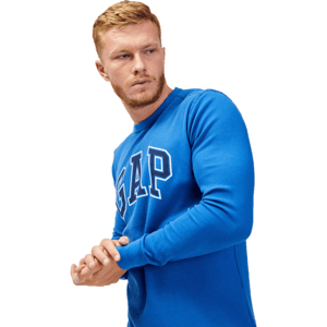 GAP V-INTX WAFFLE CREW LOGO Pánske tričko s dlhým rukávom, modrá, veľkosť L